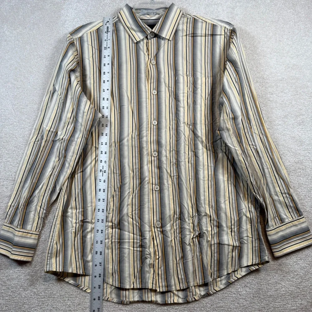 Tommy Bahama Button Down Shirt Mens Medium Grey Yellow‎ Striped Pima Cotton